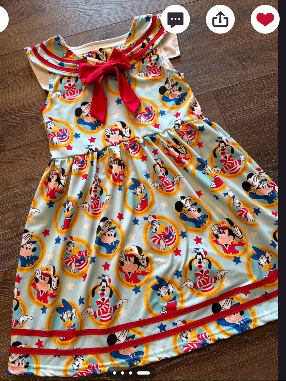 Girls Nautical Disney Cruise Minnie Character Sailor Dress in Light Blue and Red